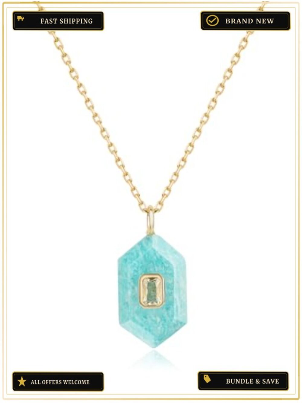 18K Gold Plated Stainless Steel Crystal Pendant Necklace with Hexagon Pendant